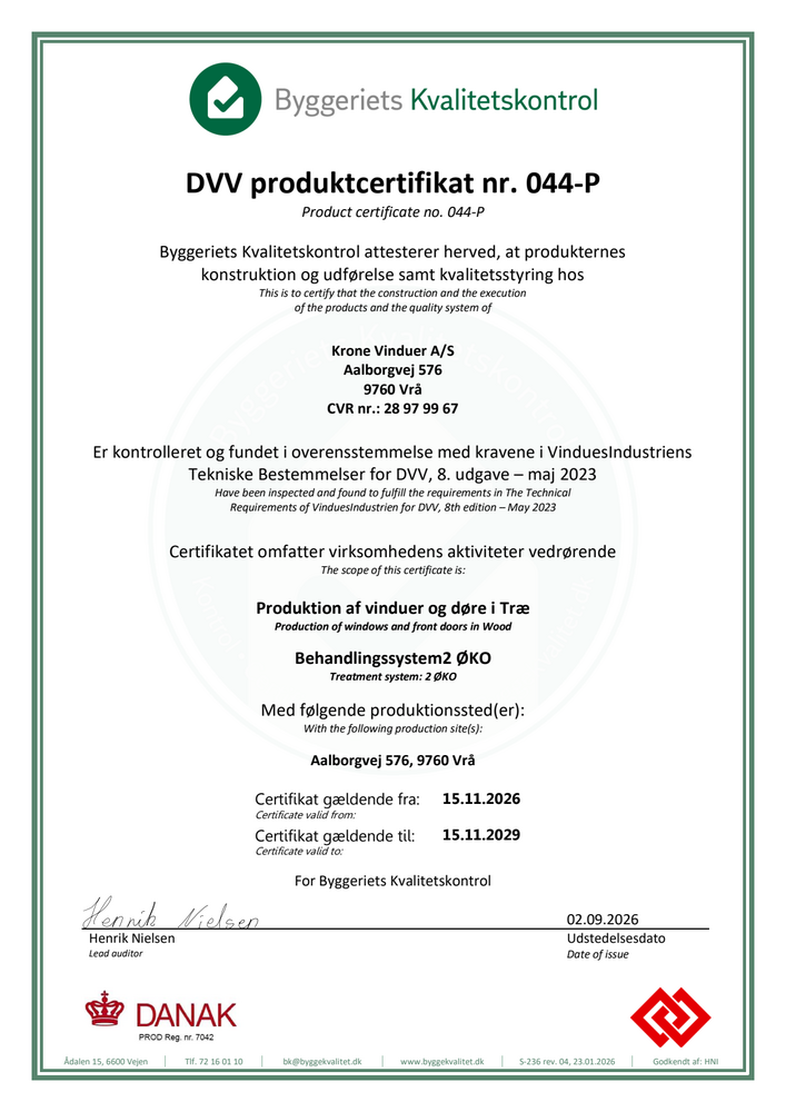 DVV produktcertifikat nr. 044-P 2026-2029